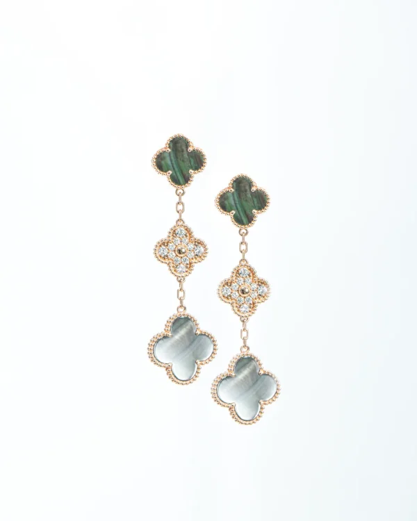 Van Cleef & Arpels Magic Alhambra Long Earrings with Grey Mother-of-Pearl, Malachite, and Diamonds